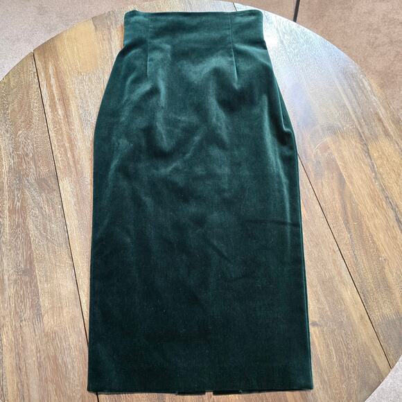 Laurel Vintage Green Velvet High Rise Pencil Back Slit Midi Skirt Sz 34 (789)
